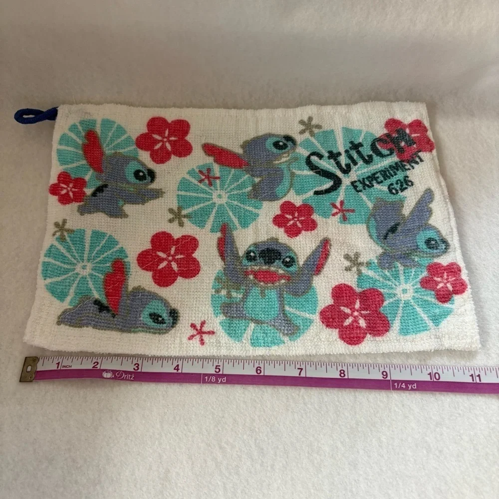 Set of 2 STITCH Small Hand Towels White Blue Disney Japan Floral Print